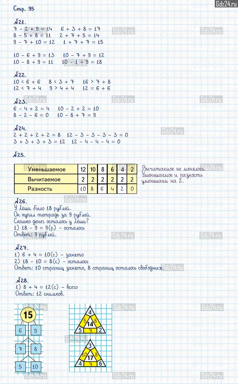 Ответы к заданиям на 95 странице учебника по математике Моро, Волкова,  Степанова за 1 класс 2 часть